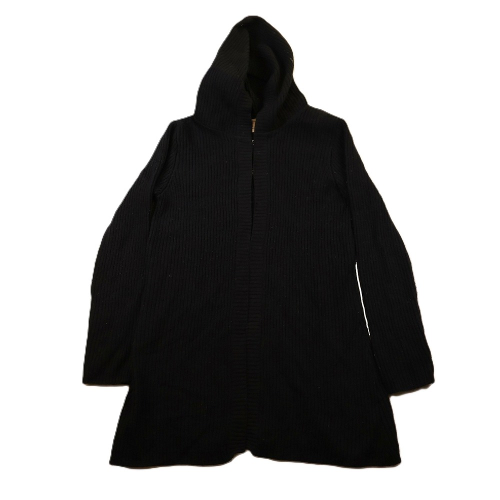 Free People Women S Cardigan Black‎ Ribbed Lambswool Hooded Longline Sweater